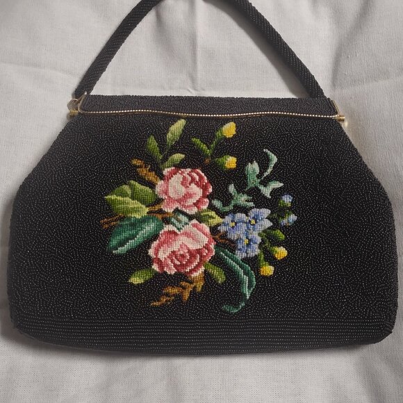 ❤️1950s VOGUEMONT Micro Beaded Floral Petit Point Evening Bag Purse - Pristine - Picture 2 of 9